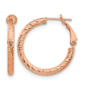 Leslies 10K 3x20 with Rose Gold Plating D and C Round Omega Back Hoop Earrings
